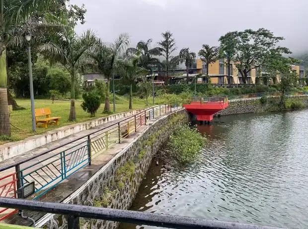 Lakeside walkway and peaceful landscaped edge