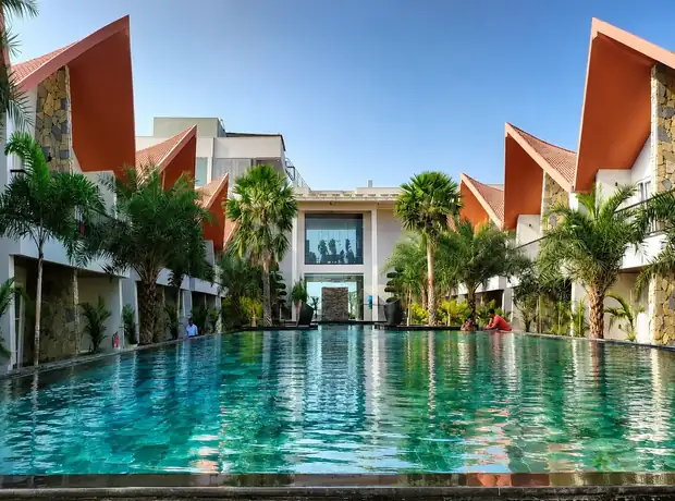 Full-width pool view from the resort